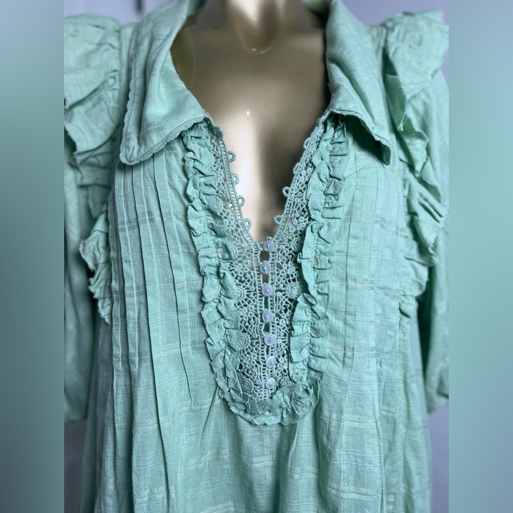 Free People Sage Green Ruffle Tunic Dress - Picture 4 of 14